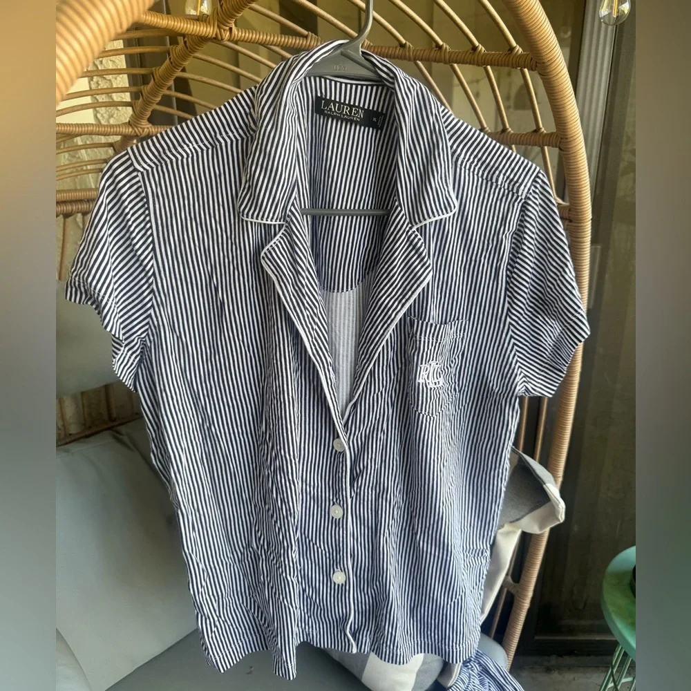 Ralph Lauren Navy and White Striped Short Sleeve Pajama Set - EUC Sz XL - Picture 2 of 5